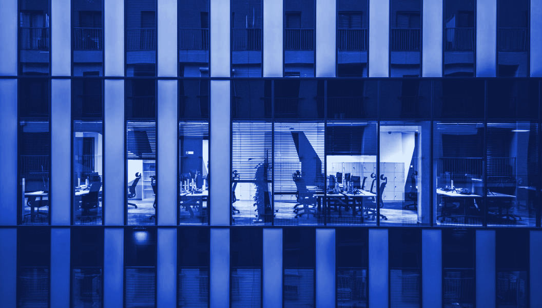 An illuminated modern office interior